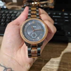 Fossil watch rose gold & onyx